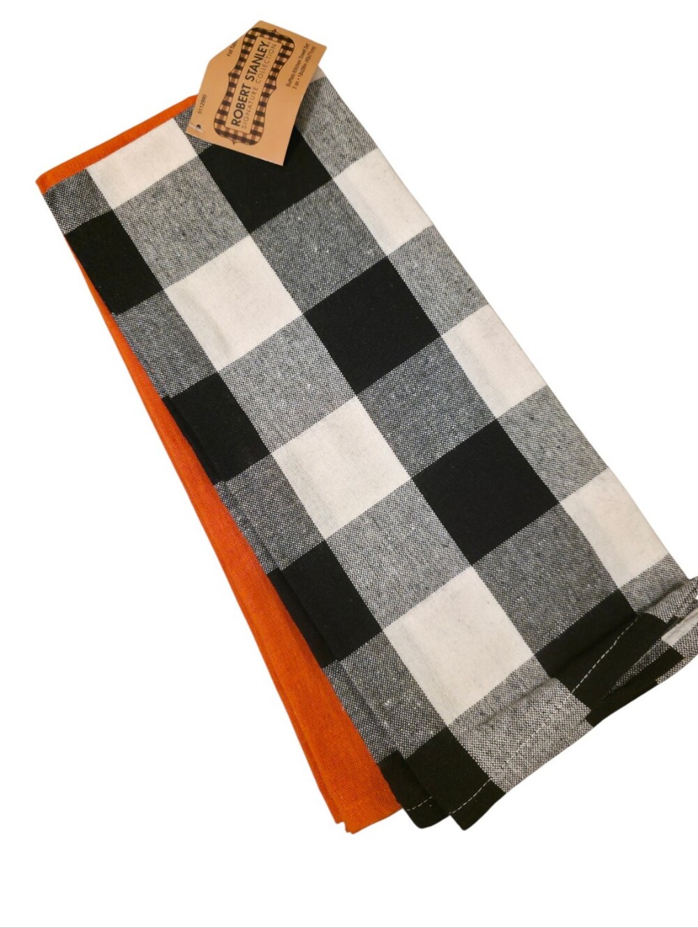 Buffalo Check And Orange Cotton Kitchen Towel Set 2 Towels